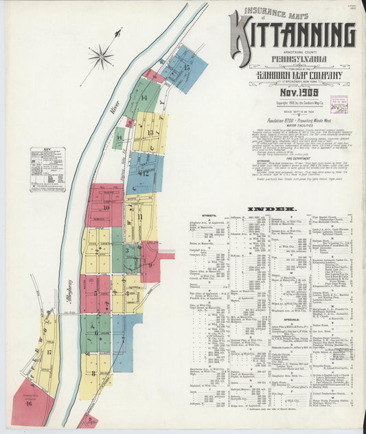 Sanborn Fire Insurance Map from Kittanning, Armstrong County, Pennsylvania (1909), Sheet #0001 - Complete Map Set gallery image, historic Sanborn map, vintage wall art, Pennsylvania Pennsylvania