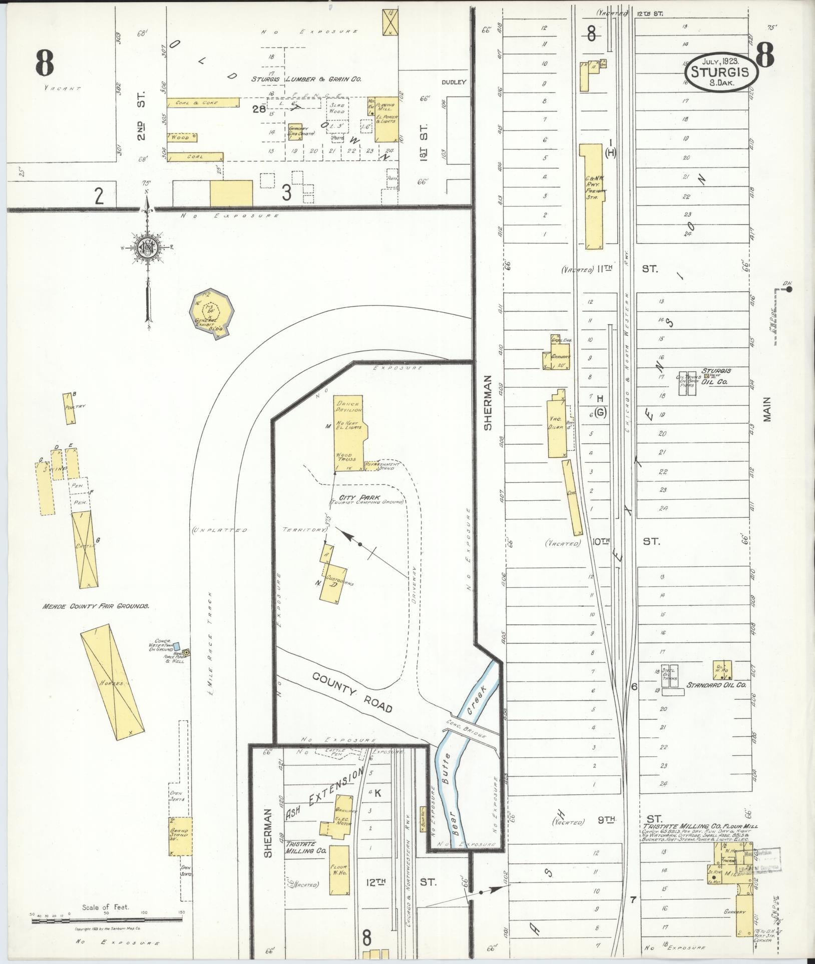 Sanborn Fire Insurance Map from Sturgis, Meade County, South Dakota (1923), Sheet #0008 - Historic Sanborn Fire Insurance Map Print, vintage old map wall art, antique decor, genealogy gift, South Dakota South Dakota map