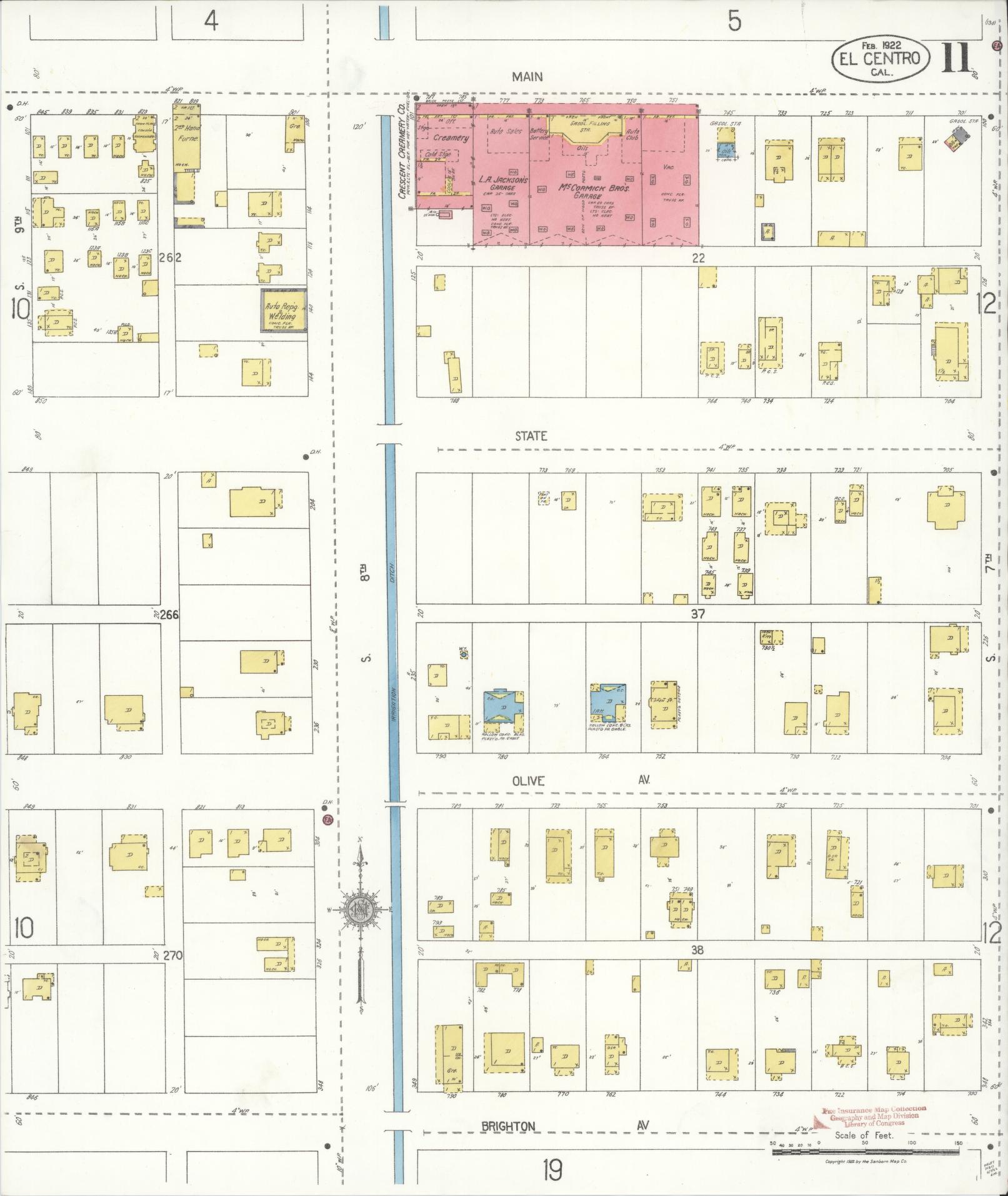 Sanborn Fire Insurance Map from El Centro, Imperial County, California (1922), Sheet #0011 - Complete Map Set gallery image, historic Sanborn map, vintage wall art, California California