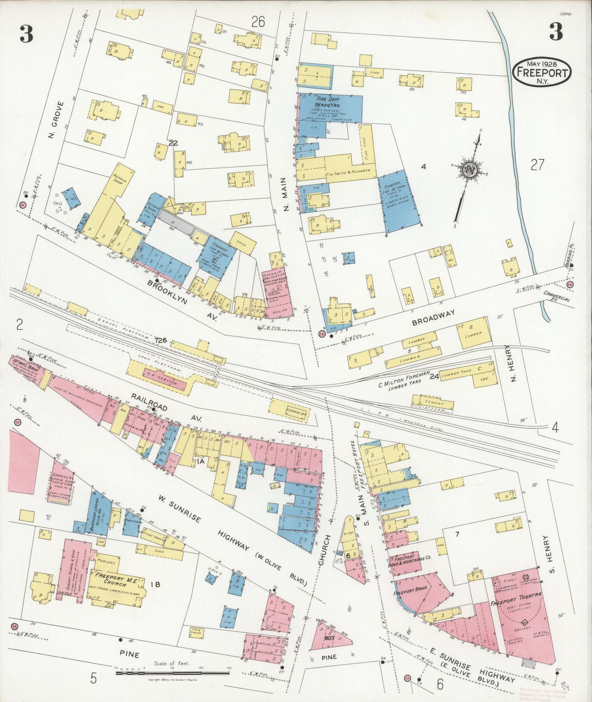 Sanborn Fire Insurance Map from Freeport, Nassau County, New York (1928), Sheet #0003 - Complete Map Set gallery image, historic Sanborn map, vintage wall art, New York New York