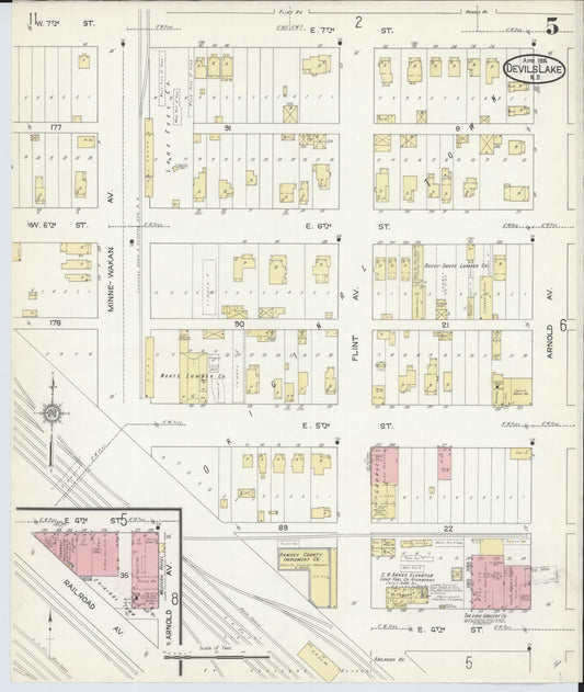 Sanborn Fire Insurance Map from Devils Lake, Ramsey County, North Dakota (1914), Sheet #0005 - Historic Sanborn Fire Insurance Map Print, vintage old map wall art, antique decor, genealogy gift, North Dakota North Dakota map