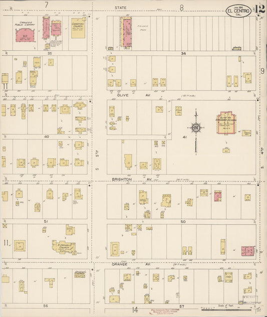 Sanborn Fire Insurance Map from El Centro, Imperial County, California (1914), Sheet #0012 - Historic Sanborn Fire Insurance Map Print, vintage old map wall art, antique decor, genealogy gift, California California map