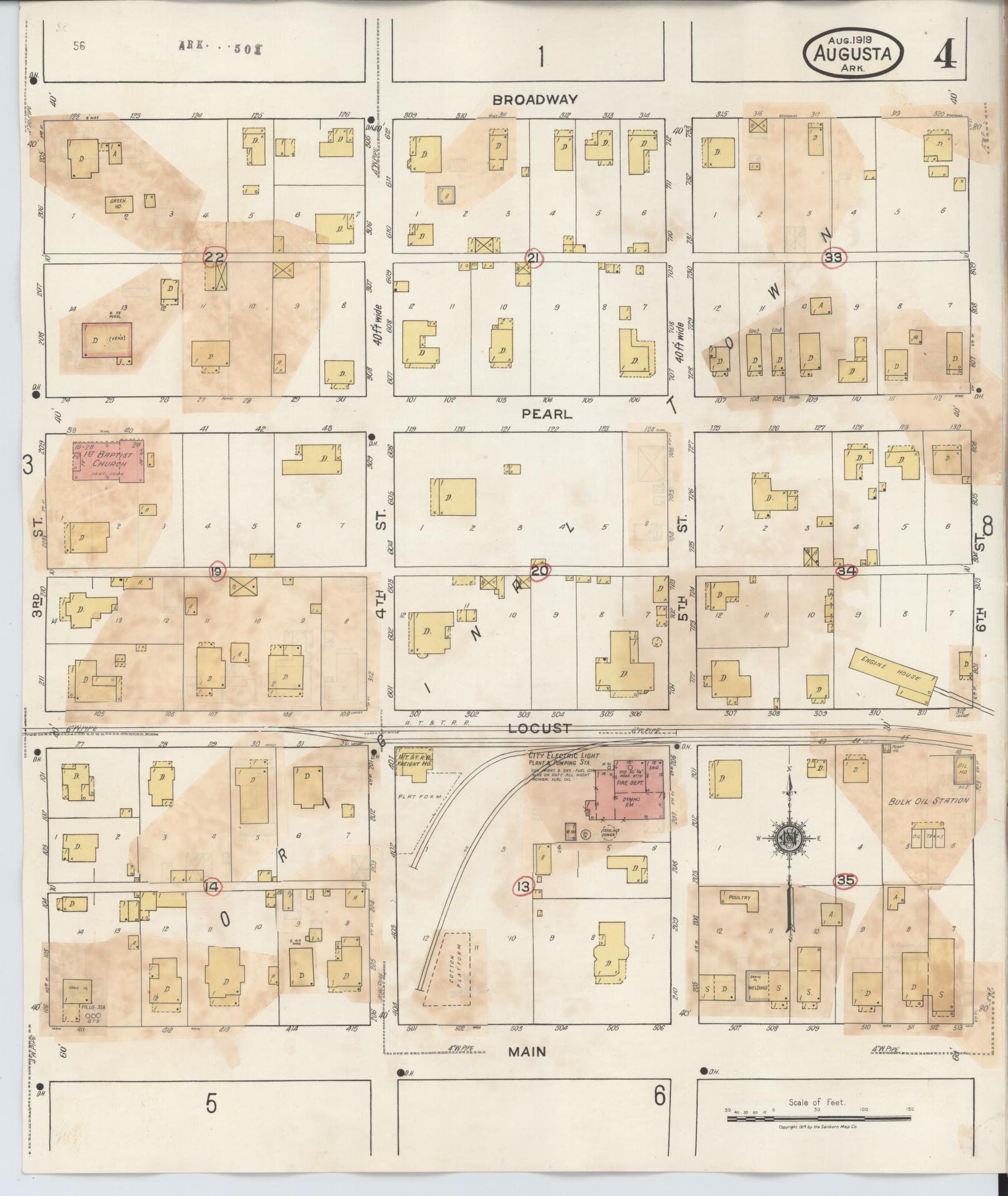 Sanborn Fire Insurance Map from Augusta, Woodruff County, Arkansas (1941), Sheet #0004 - Historic Sanborn Fire Insurance Map Print, vintage old map wall art, antique decor, genealogy gift, Arkansas Arkansas map