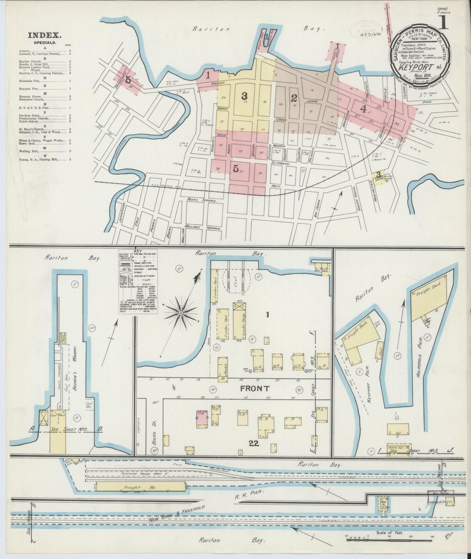 Sanborn Fire Insurance Map from Keyport, Monmouth County, New Jersey. (1891) – Historic Sanborn Fire Insurance Map Print