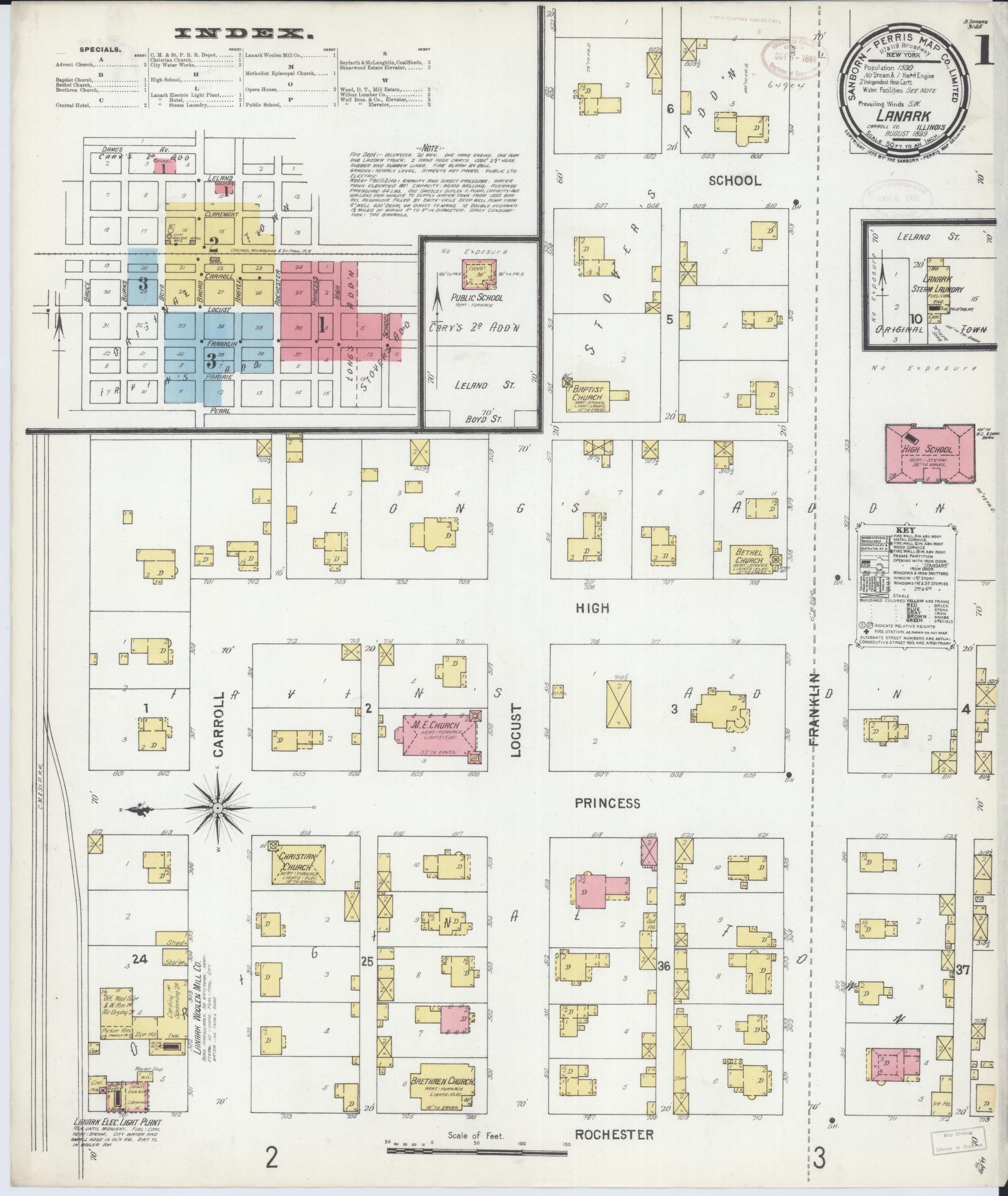 Sanborn Fire Insurance Map from Lanark, Carroll County, Illinois (1899), Sheet #0001 - Historic Sanborn Fire Insurance Map Print, vintage old map wall art, antique decor, genealogy gift, Illinois Illinois map