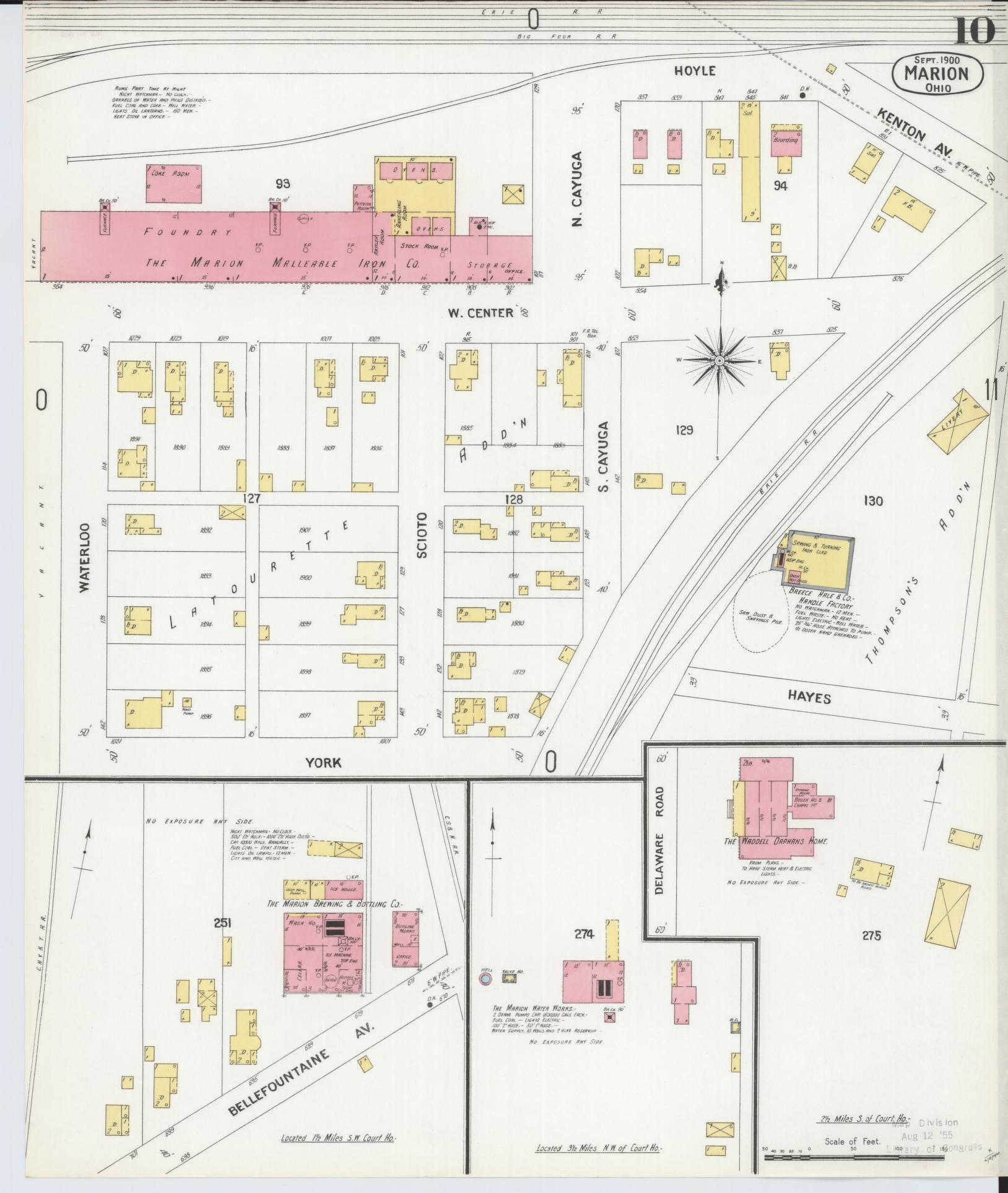 Sanborn Fire Insurance Map from Marion, Marion County, Ohio (1900), Sheet #0010 - Historic Sanborn Fire Insurance Map Print, vintage old map wall art, antique decor, genealogy gift, Ohio Ohio map