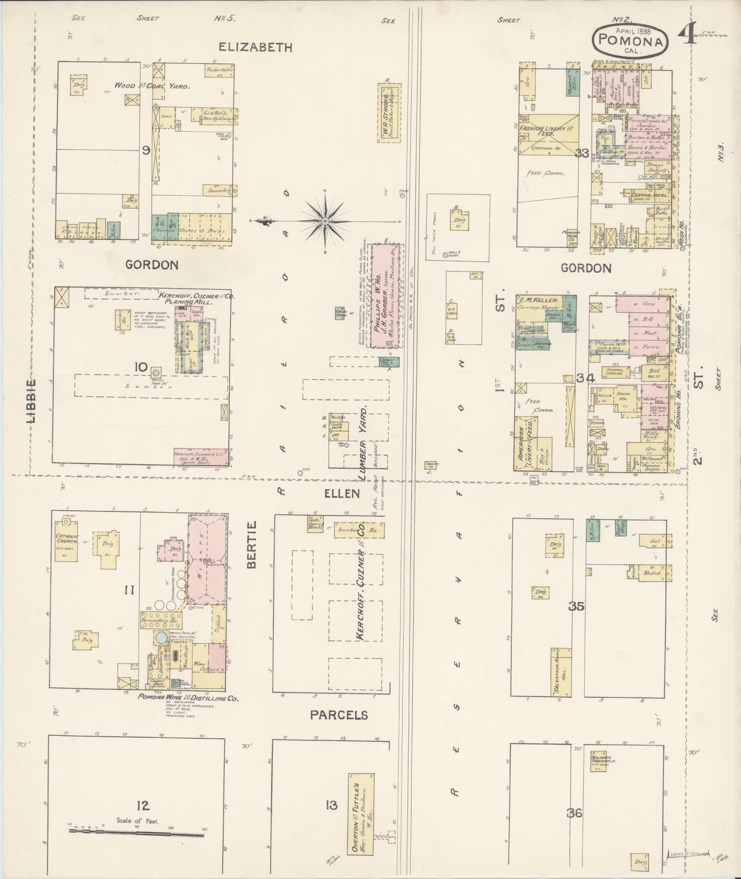 Sanborn Fire Insurance Map from Pomona, Los Angeles County, California (1888), Sheet #0004 - Complete Map Set gallery image, historic Sanborn map, vintage wall art, California California
