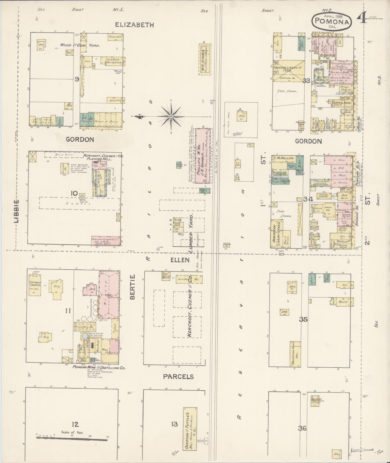 Sanborn Fire Insurance Map from Pomona, Los Angeles County, California (1888), Sheet #0004 - Complete Map Set gallery image, historic Sanborn map, vintage wall art, California California