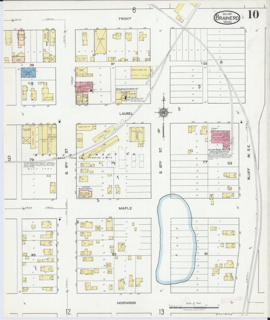 Sanborn Fire Insurance Map from Brainerd, Crow Wing County, Minnesota (1917), Sheet #0010 - Historic Sanborn Fire Insurance Map Print, vintage old map wall art, antique decor, genealogy gift, Minnesota Minnesota map