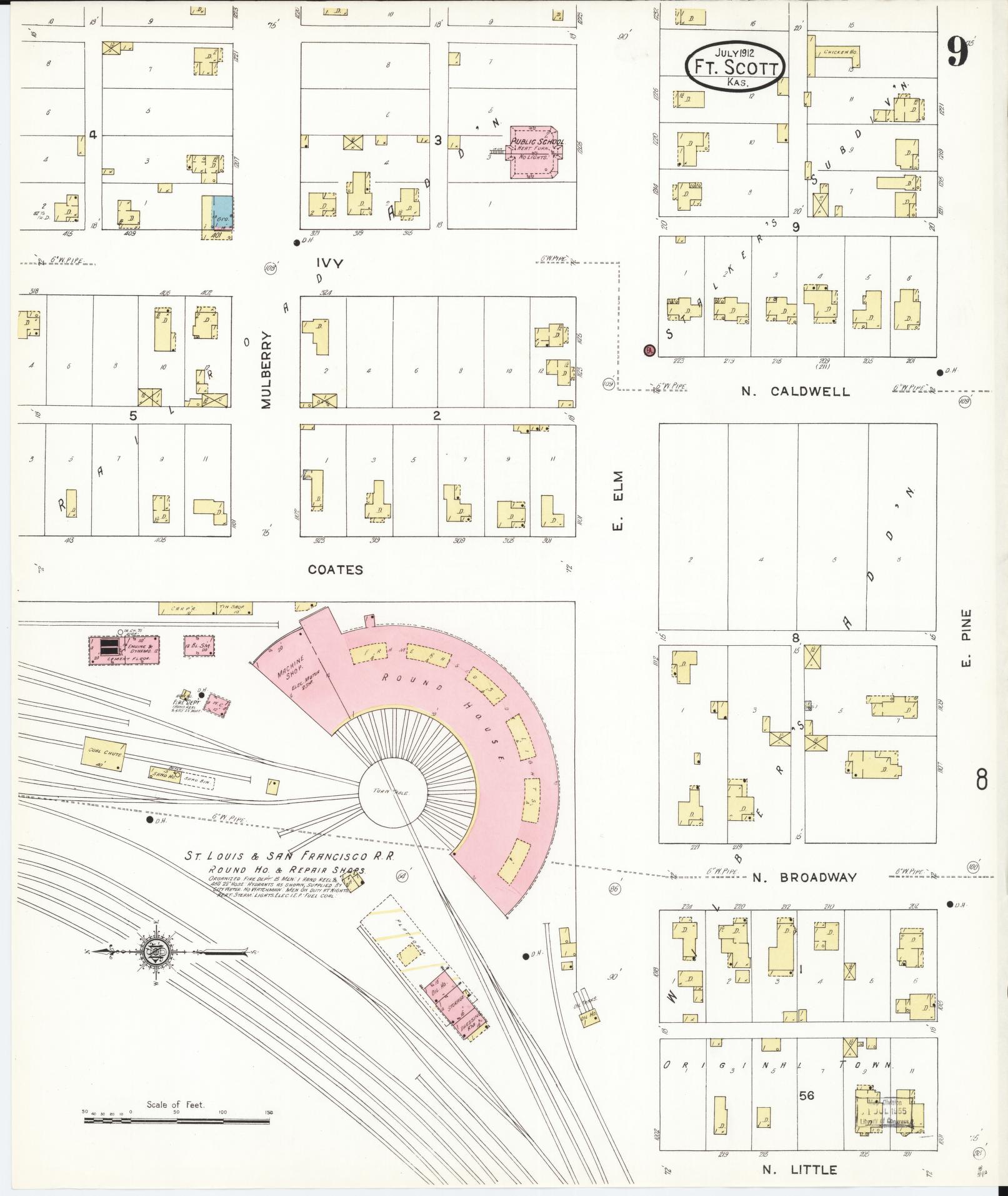 Sanborn Fire Insurance Map from Fort Scott, Bourbon County, Kansas (1912), Sheet #0009 - Complete Map Set gallery image, historic Sanborn map, vintage wall art, Kansas Kansas