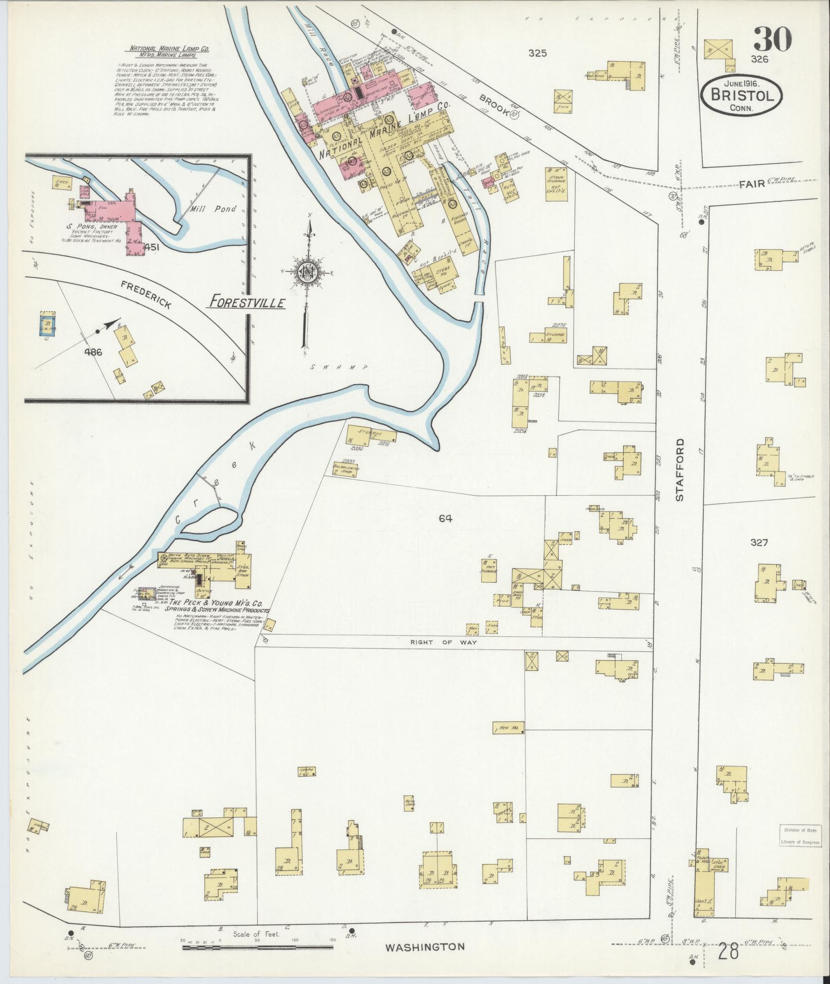 Sanborn Fire Insurance Map from Bristol, Hartford County, Connecticut (1916), Sheet #0030 - Complete Map Set gallery image, historic Sanborn map, vintage wall art, Connecticut Connecticut