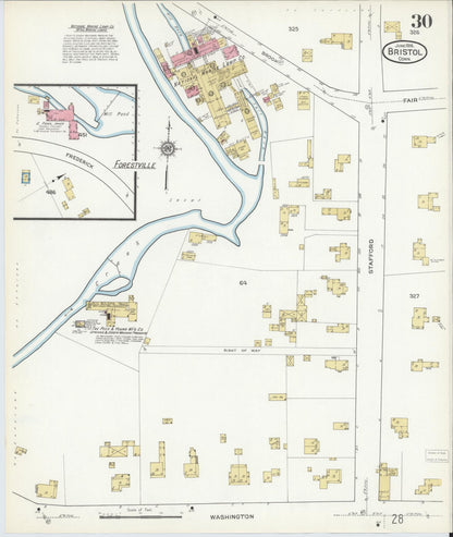 Sanborn Fire Insurance Map from Bristol, Hartford County, Connecticut (1916), Sheet #0030 - Complete Map Set gallery image, historic Sanborn map, vintage wall art, Connecticut Connecticut