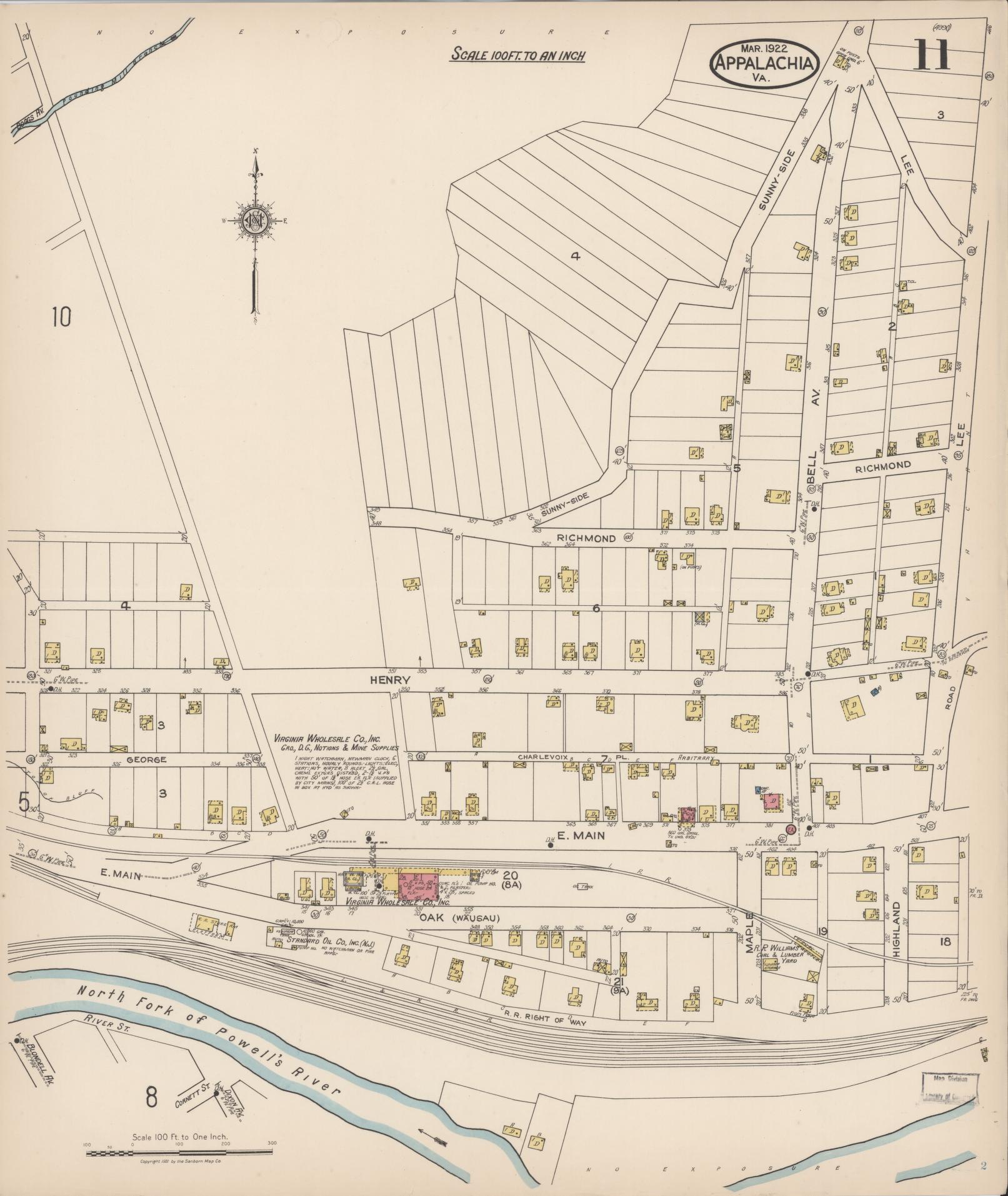Sanborn Fire Insurance Map from Appalachia, Wise County, Virginia (1922), Sheet #0011 - Complete Map Set gallery image, historic Sanborn map, vintage wall art, Virginia Virginia