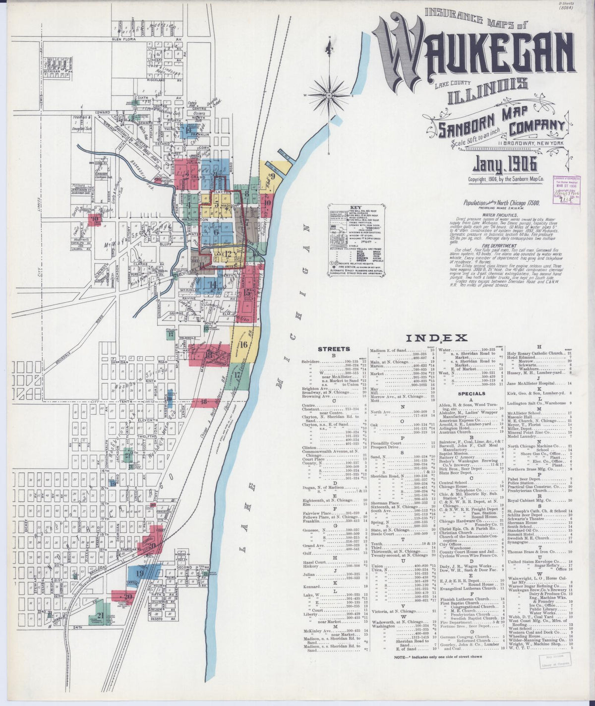 Sanborn Fire Insurance Map from Waukegan, Lake County, Illinois (1906), Sheet #0001 - Historic Sanborn Fire Insurance Map Print, vintage old map wall art, antique decor, genealogy gift, Illinois Illinois map