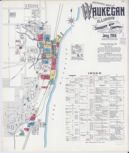 Sanborn Fire Insurance Map from Waukegan, Lake County, Illinois (1906), Sheet #0001 - Historic Sanborn Fire Insurance Map Print, vintage old map wall art, antique decor, genealogy gift, Illinois Illinois map