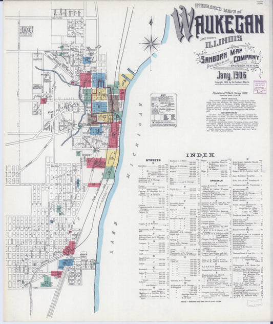 Sanborn Fire Insurance Map from Waukegan, Lake County, Illinois (1906), Sheet #0001 - Historic Sanborn Fire Insurance Map Print, vintage old map wall art, antique decor, genealogy gift, Illinois Illinois map