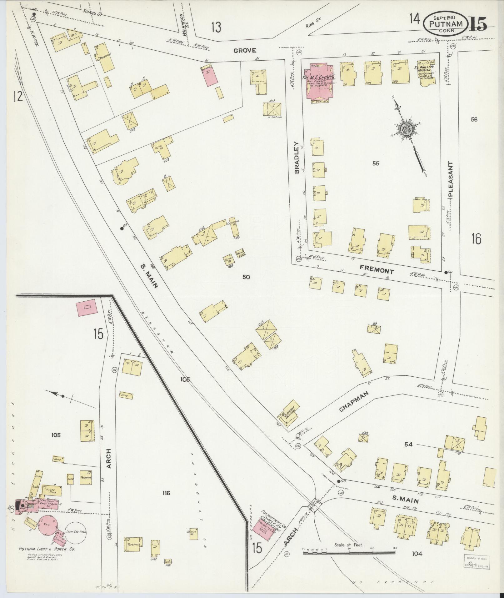 Sanborn Fire Insurance Map from Putnam, Windham County, Connecticut (1910), Sheet #0015 - Complete Map Set gallery image, historic Sanborn map, vintage wall art, Connecticut Connecticut