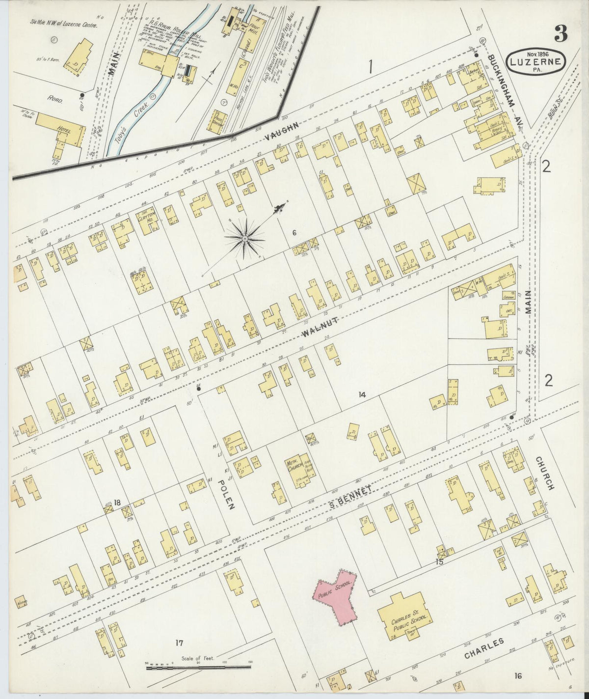 Sanborn Fire Insurance Map from Luzerne, Luzerne County, Pennsylvania (1896), Sheet #0003 - Complete Map Set gallery image, historic Sanborn map, vintage wall art, Pennsylvania Pennsylvania