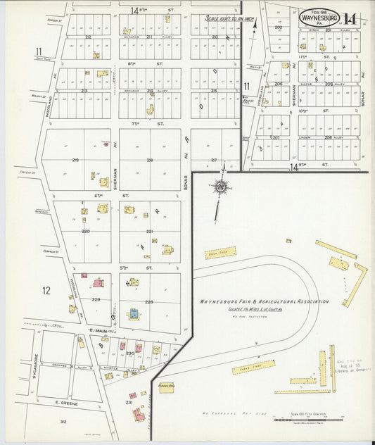 Sanborn Fire Insurance Map from Waynesburg, Greene County, Pennsylvania (1918), Sheet #0014 - Historic Sanborn Fire Insurance Map Print, vintage old map wall art, antique decor, genealogy gift, Pennsylvania Pennsylvania map