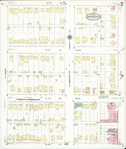 Sanborn Fire Insurance Map from Hutchinson, Reno County, Kansas (1909), Sheet #0007 - Complete Map Set gallery image, historic Sanborn map, vintage wall art, Kansas Kansas