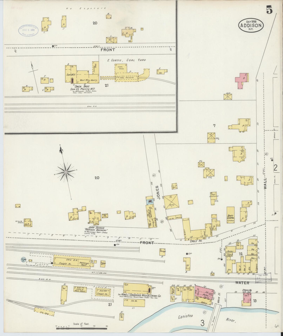 Sanborn Fire Insurance Map from Addison, Steuben County, New York (1898), Sheet #0005 - Historic Sanborn Fire Insurance Map Print, vintage old map wall art, antique decor, genealogy gift, New York New York map