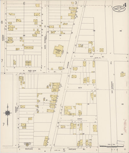 Sanborn Fire Insurance Map from Daly City, San Mateo County, California (1918), Sheet #0004 - Complete Map Set gallery image, historic Sanborn map, vintage wall art, California California