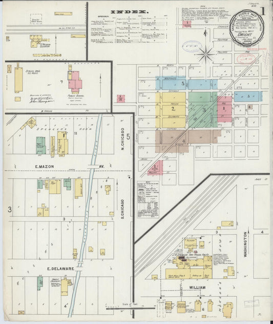 Sanborn Fire Insurance Map from Dwight, Livingston County, Illinois (1898), Sheet #0001 - Historic Sanborn Fire Insurance Map Print, vintage old map wall art, antique decor, genealogy gift, Illinois Illinois map