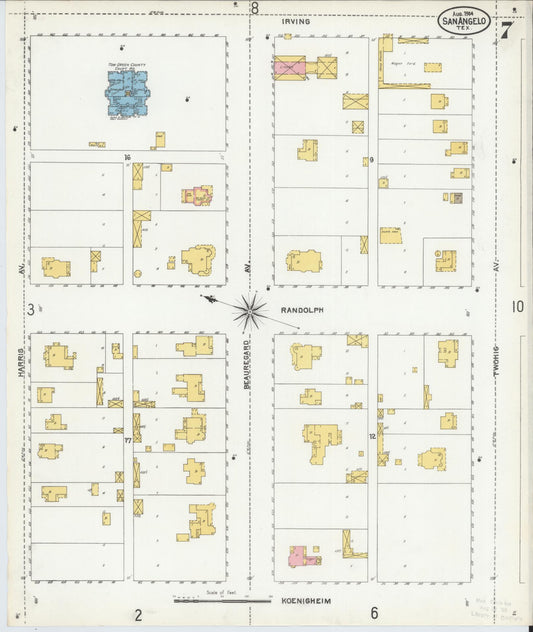 Sanborn Fire Insurance Map from San Angelo, Tom Green County, Texas (1904), Sheet #0007 - Historic Sanborn Fire Insurance Map Print, vintage old map wall art, antique decor, genealogy gift, Texas Texas map