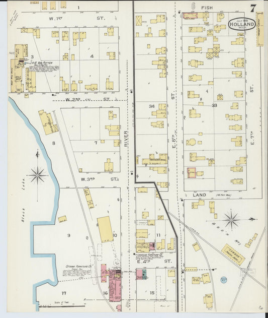 Sanborn Fire Insurance Map from Holland, Ottawa County, Michigan (1893), Sheet #0007 - Historic Sanborn Fire Insurance Map Print, vintage old map wall art, antique decor, genealogy gift, Michigan Michigan map