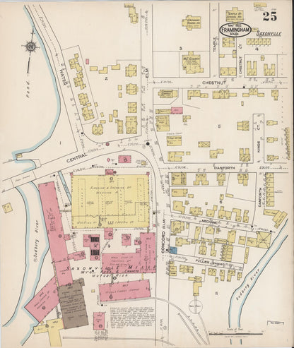 Sanborn Fire Insurance Map from Framingham, Middlesex County, Massachusetts (1922), Sheet #0025 - Historic Sanborn Fire Insurance Map Print, vintage old map wall art, antique decor, genealogy gift, Massachusetts Massachusetts map