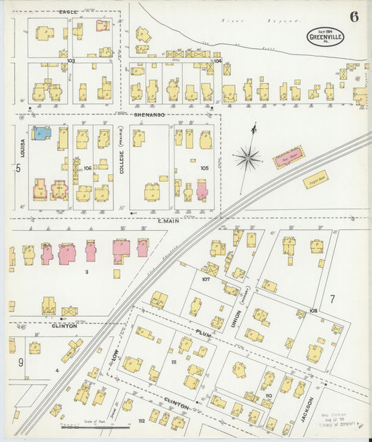 Sanborn Fire Insurance Map from Greenville, Mercer County, Pennsylvania (1904), Sheet #0006 - Historic Sanborn Fire Insurance Map Print, vintage old map wall art, antique decor, genealogy gift, Pennsylvania Pennsylvania map