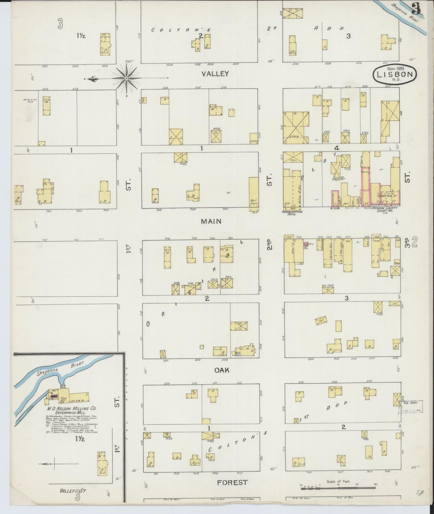 Sanborn Fire Insurance Map from Lisbon, Ransom County, North Dakota (1893), Sheet #0003 - Historic Sanborn Fire Insurance Map Print, vintage old map wall art, antique decor, genealogy gift, North Dakota North Dakota map