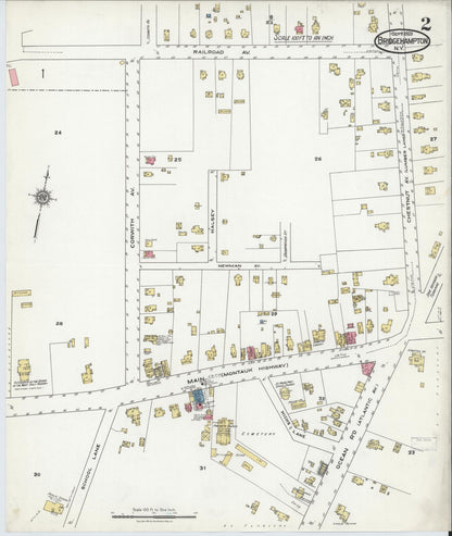 Sanborn Fire Insurance Map from Bridgehampton, Suffolk County, New York (1920), Sheet #0002 - Historic Sanborn Fire Insurance Map Print, vintage old map wall art, antique decor, genealogy gift, New York New York map