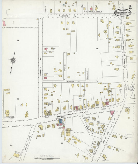 Sanborn Fire Insurance Map from Bridgehampton, Suffolk County, New York (1920), Sheet #0002 - Historic Sanborn Fire Insurance Map Print, vintage old map wall art, antique decor, genealogy gift, New York New York map
