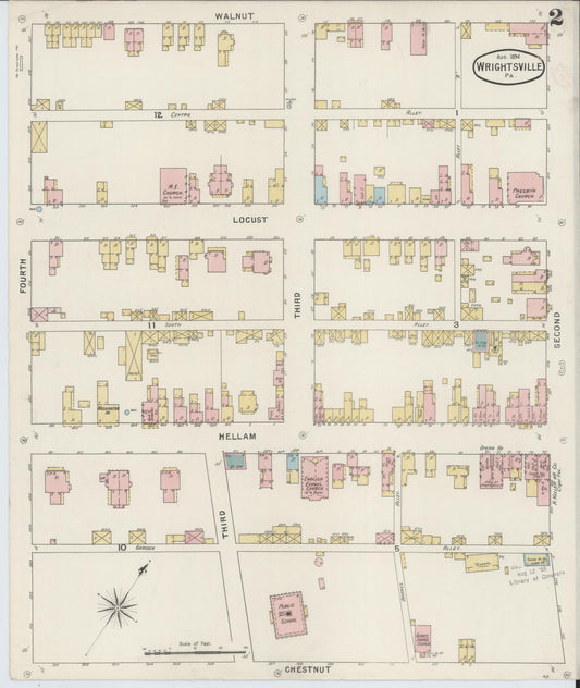 Sanborn Fire Insurance Map from Wrightsville, York County, Pennsylvania (1894), Sheet #0002 - Historic Sanborn Fire Insurance Map Print, vintage old map wall art, antique decor, genealogy gift, Pennsylvania Pennsylvania map