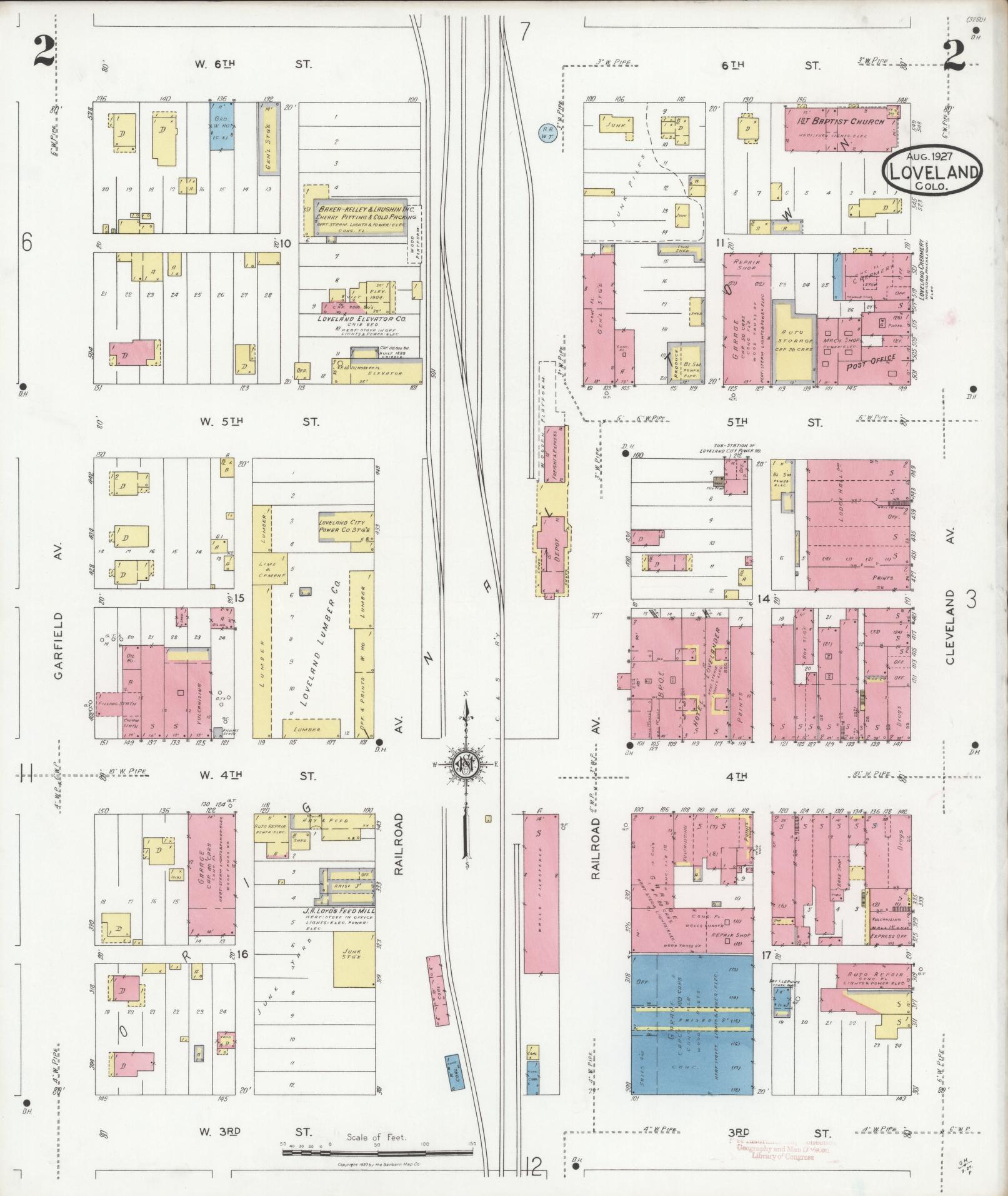 Sanborn Fire Insurance Map from Loveland, Larimer County, Colorado (1927), Sheet #0002 - Historic Sanborn Fire Insurance Map Print, vintage old map wall art, antique decor, genealogy gift, Colorado Colorado map