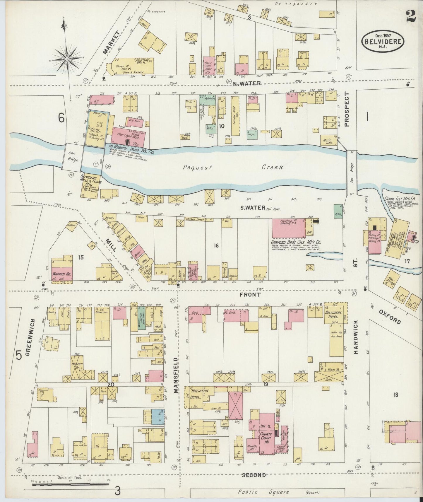 Sanborn Fire Insurance Map from Belvidere, Warren County, New Jersey (1897), Sheet #0002 - Complete Map Set gallery image, historic Sanborn map, vintage wall art, New Jersey New Jersey