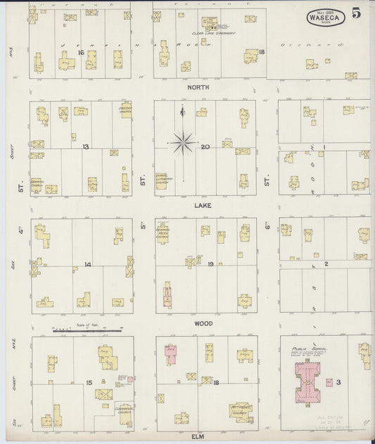 Sanborn Fire Insurance Map from Waseca, Waseca County, Minnesota (1889), Sheet #0005 - Historic Sanborn Fire Insurance Map Print, vintage old map wall art, antique decor, genealogy gift, Minnesota Minnesota map