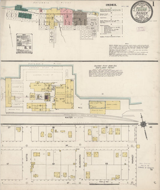 Sanborn Fire Insurance Map from Rainier, Columbia County, Oregon (1911), Sheet #0001 - Historic Sanborn Fire Insurance Map Print, vintage old map wall art, antique decor, genealogy gift, Oregon Oregon map