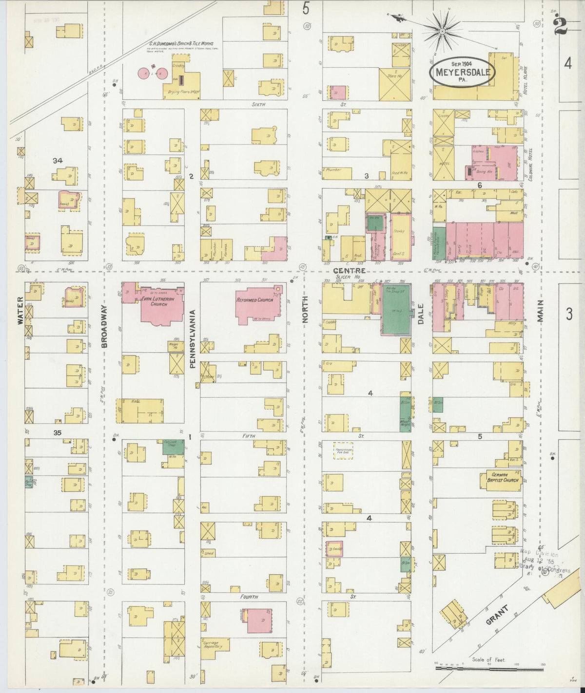 Sanborn Fire Insurance Map from Meyersdale, Somerset County, Pennsylvania (1904), Sheet #0002 - Historic Sanborn Fire Insurance Map Print, vintage old map wall art, antique decor, genealogy gift, Pennsylvania Pennsylvania map