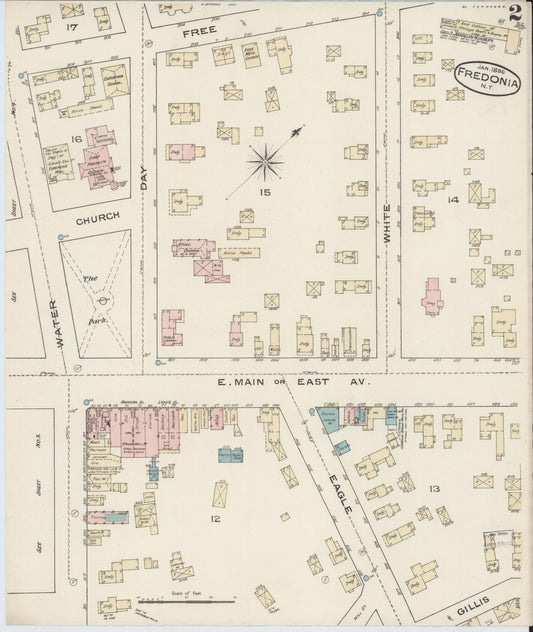 Sanborn Fire Insurance Map from Fredonia, Chautauqua County, New York (1886), Sheet #0002 - Historic Sanborn Fire Insurance Map Print, vintage old map wall art, antique decor, genealogy gift, New York New York map