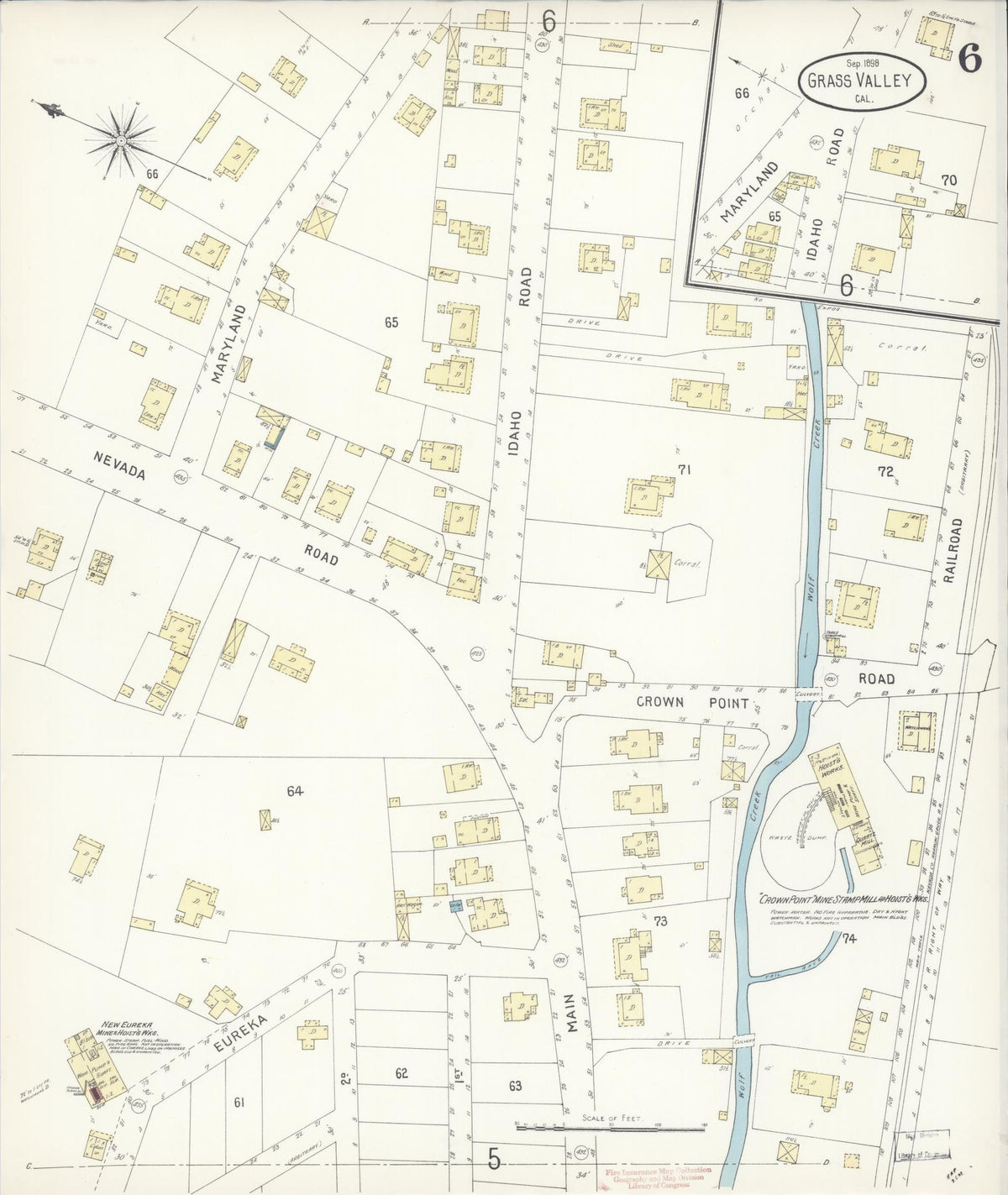 Sanborn Fire Insurance Map from Grass Valley, Nevada County, California (1898), Sheet #0005 - Complete Map Set gallery image, historic Sanborn map, vintage wall art, California California