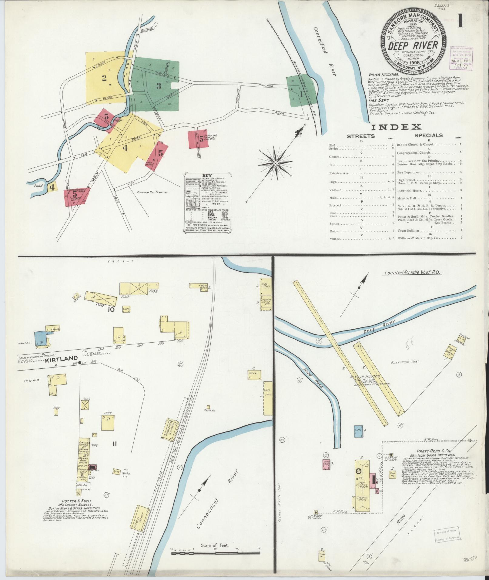 Sanborn Fire Insurance Map from Deep River, Middlesex County, Connecticut (1908), Sheet #0001 - Complete Map Set gallery image, historic Sanborn map, vintage wall art, Connecticut Connecticut