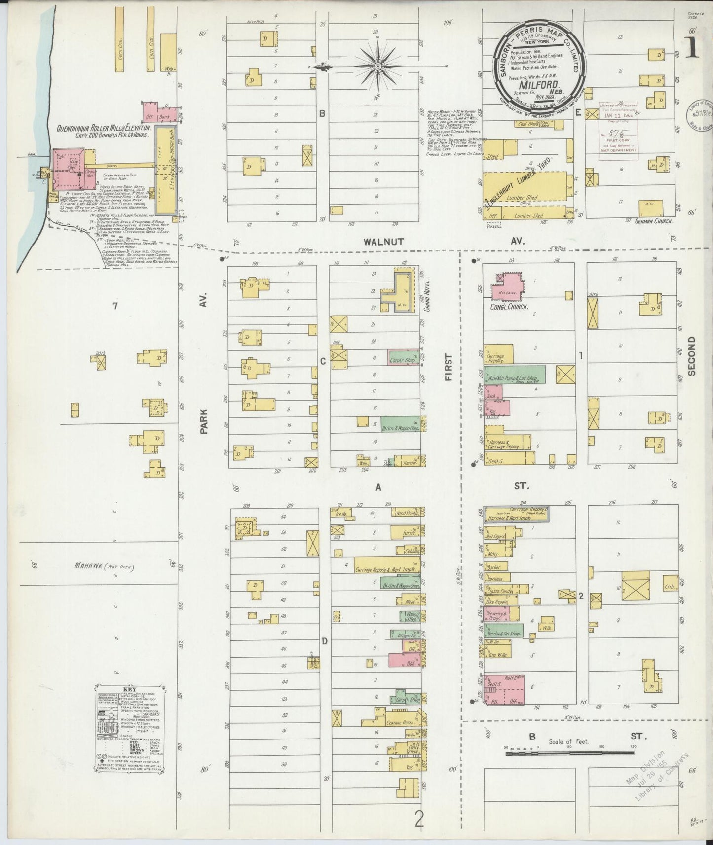 Sanborn Fire Insurance Map from Milford, Seward County, Nebraska (1899), Sheet #0001 - Complete Map Set gallery image, historic Sanborn map, vintage wall art, Nebraska Nebraska