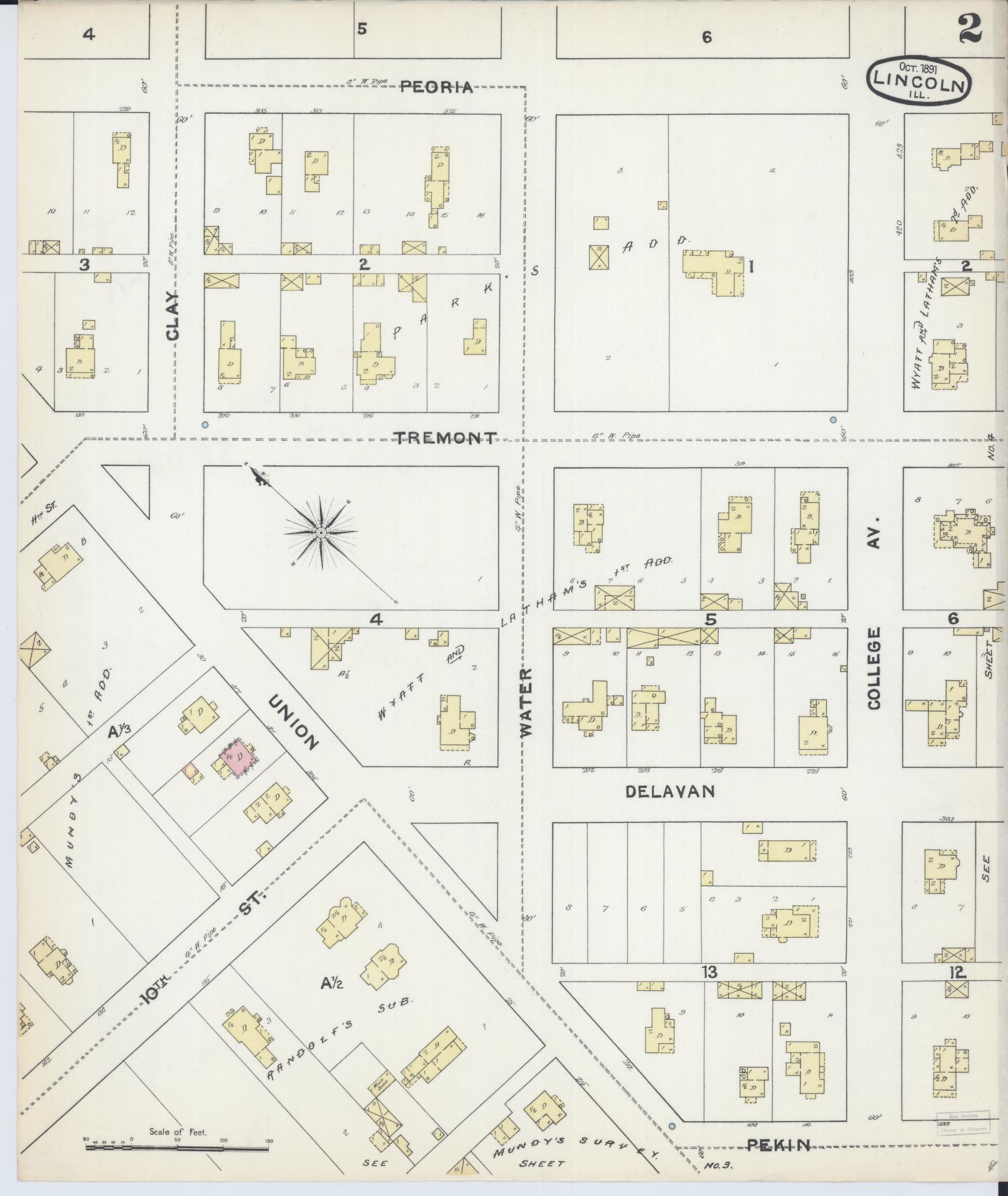 Sanborn Fire Insurance Map from Lincoln, Logan County, Illinois (1891), Sheet #0002 - Complete Map Set gallery image, historic Sanborn map, vintage wall art, Illinois Illinois