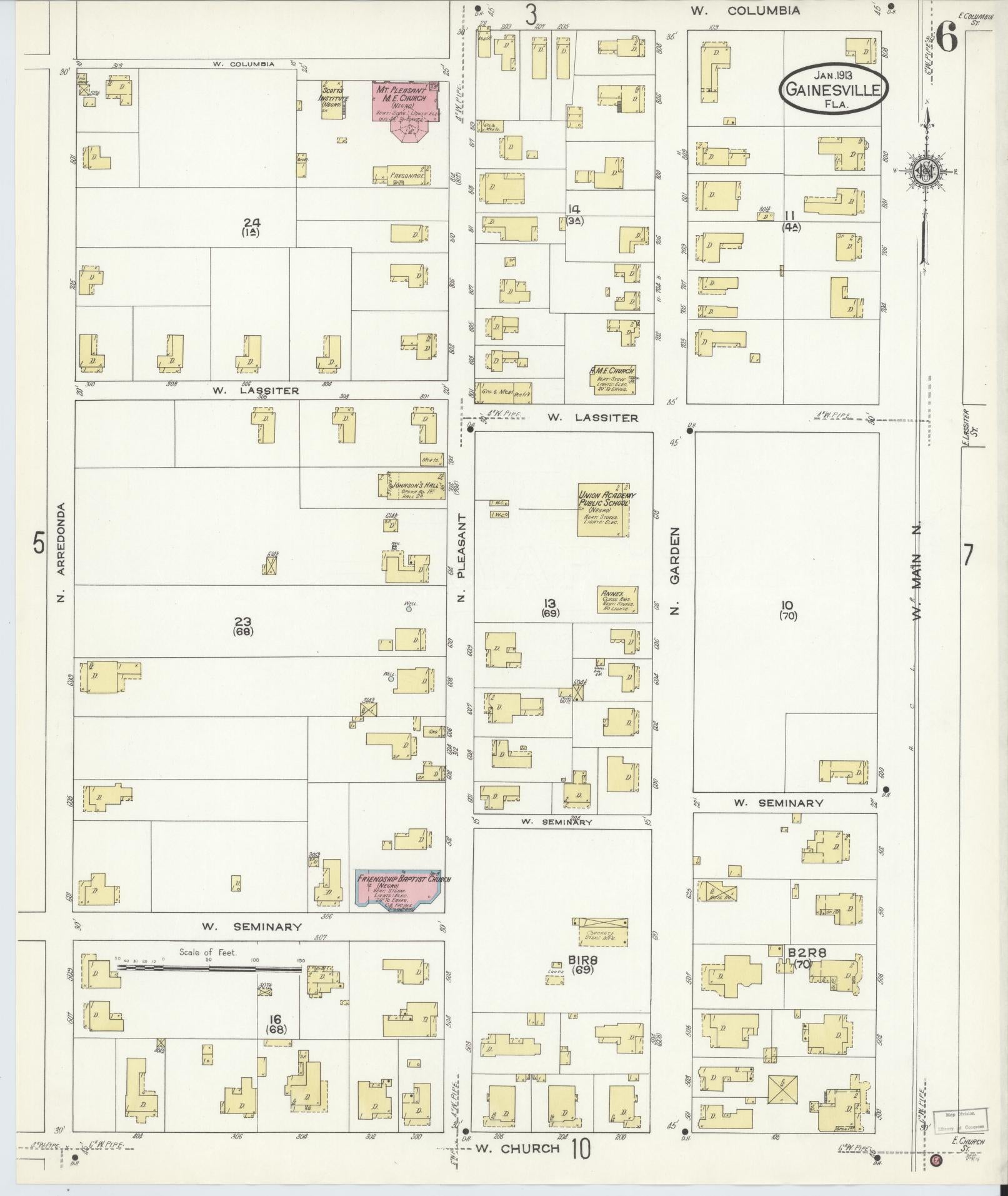 Sanborn Fire Insurance Map from Gainesville, Alachua County, Florida (1913), Sheet #0006 - Historic Sanborn Fire Insurance Map Print, vintage old map wall art, antique decor, genealogy gift, Florida Florida map