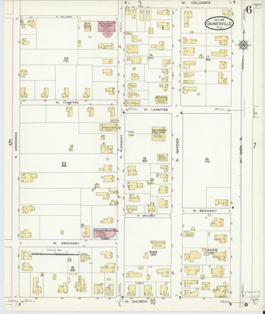 Sanborn Fire Insurance Map from Gainesville, Alachua County, Florida (1913), Sheet #0006 - Historic Sanborn Fire Insurance Map Print, vintage old map wall art, antique decor, genealogy gift, Florida Florida map