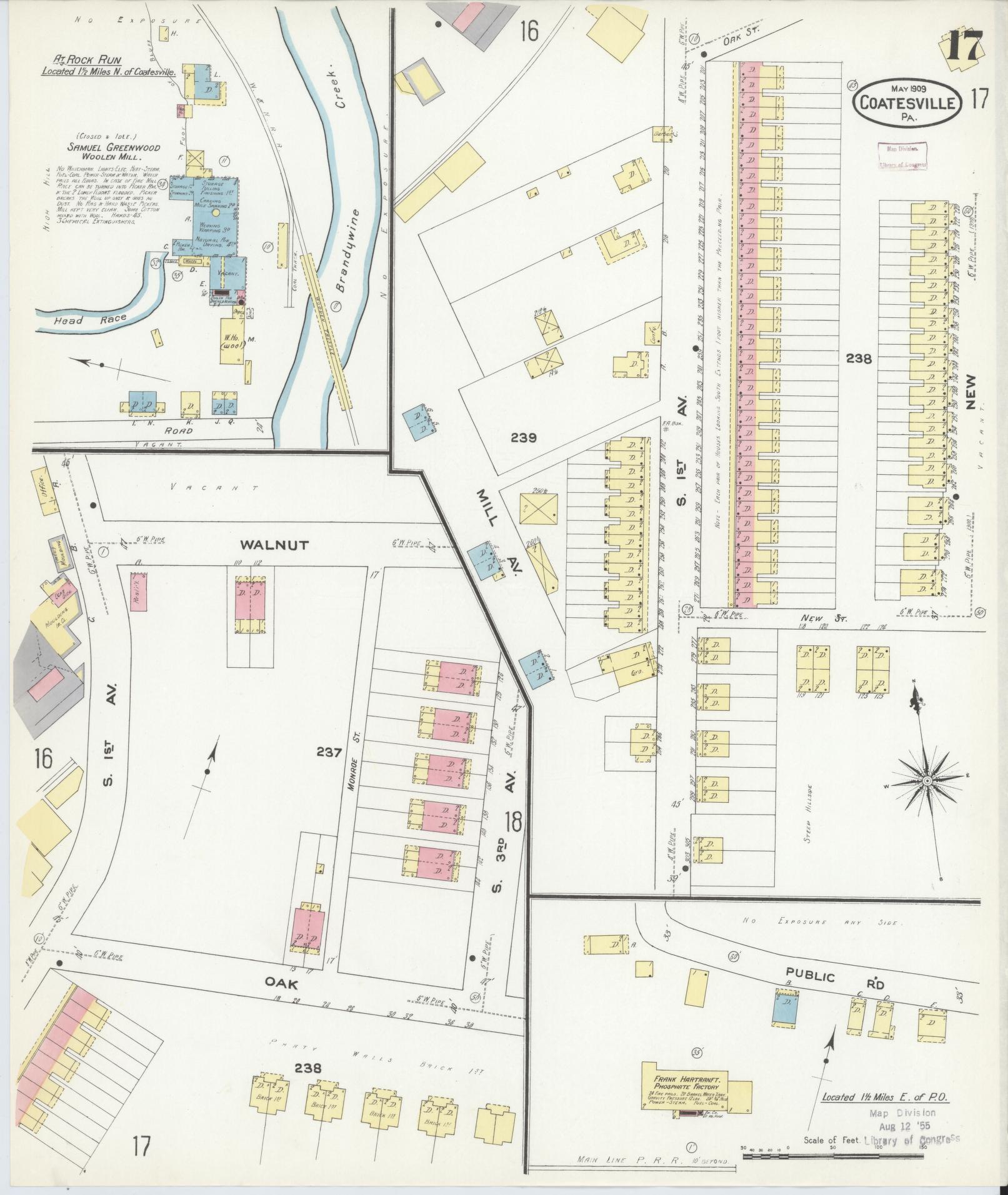 Sanborn Fire Insurance Map from Coatesville, Chester County, Pennsylvania (1909), Sheet #0017 - Historic Sanborn Fire Insurance Map Print, vintage old map wall art, antique decor, genealogy gift, Pennsylvania Pennsylvania map