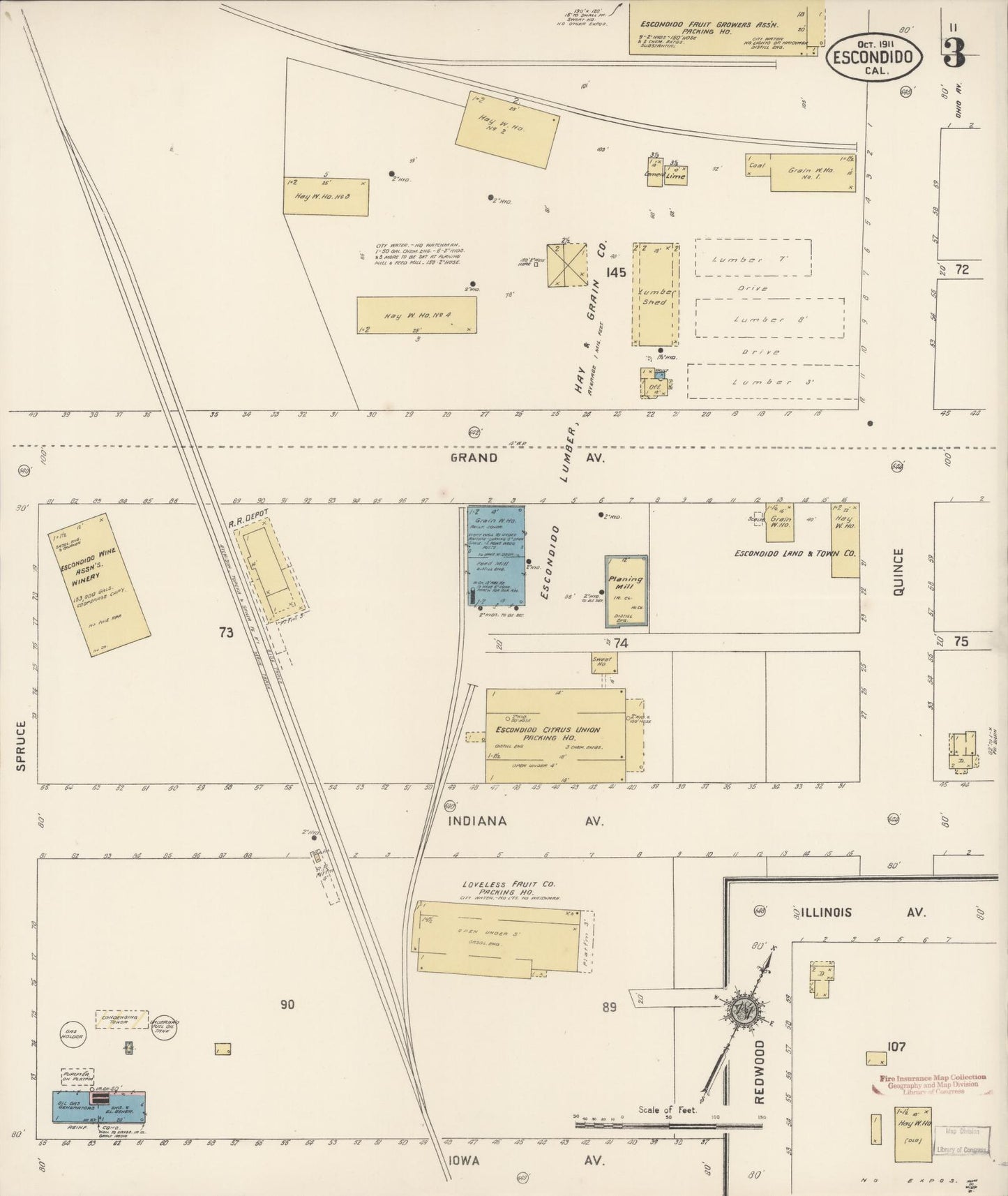 Sanborn Fire Insurance Map from Escondido, San Diego County, California (1911), Sheet #0003 - Complete Map Set gallery image, historic Sanborn map, vintage wall art, California California