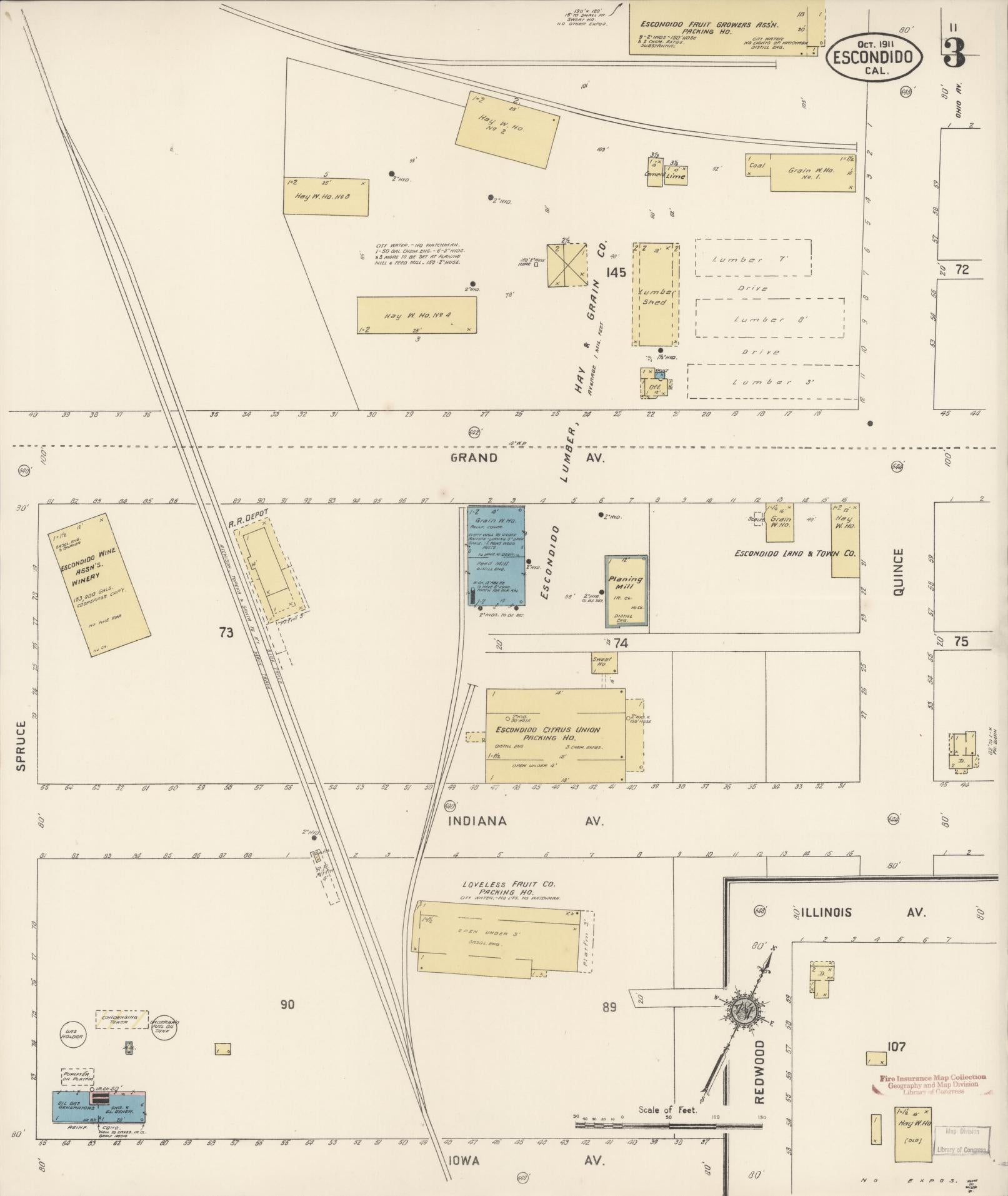 Sanborn Fire Insurance Map from Escondido, San Diego County, California (1911), Sheet #0003 - Complete Map Set gallery image, historic Sanborn map, vintage wall art, California California
